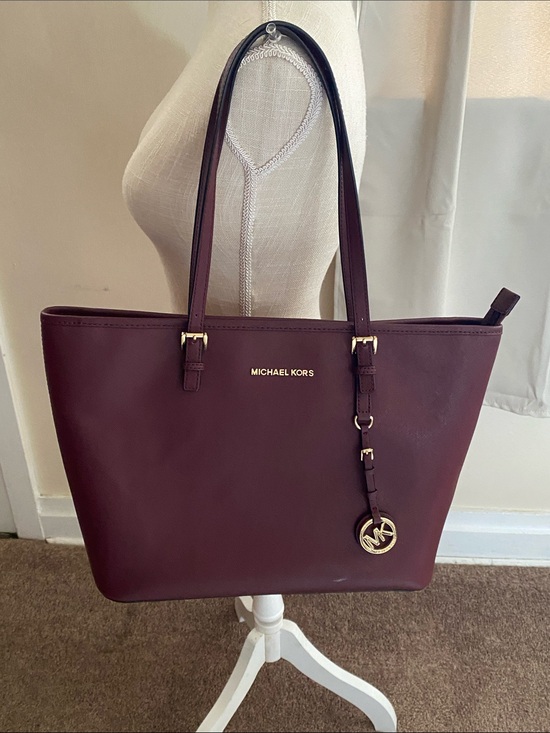 Michael Kors Handbags - Michael Kors Burgandy Plum Zip Top Tote with Gold Hardware